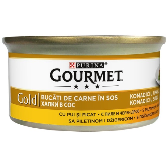 Hrana za mačke Gourmet Gold s piščancem in jetri, Purina, 85 g