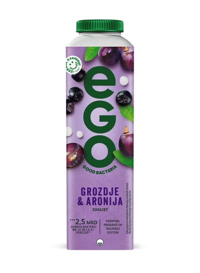 Jogurt, aronija in grozdje, 1,1 % m.m., Ego, 500 g