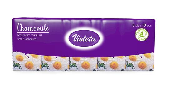 Papirnati robčki, kamilica, 3-slojni, Violeta, 10/1