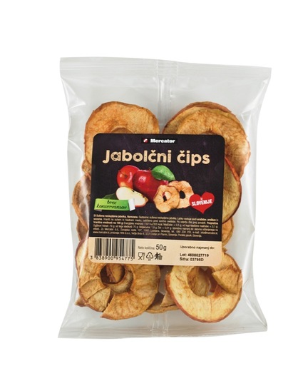 Jabolčni čips brez konzervansov, Mercator, 50 g