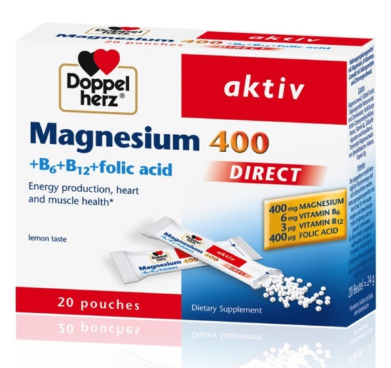 Prehransko dopolnilo Doppelherz Aktiv Magnezij 400+B vitamini direct  20 kos-prah