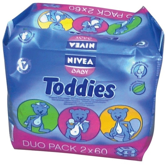 Otroški vlažilni robčki Toddies Duo, Nivea Baby, 2 x 60 kosov