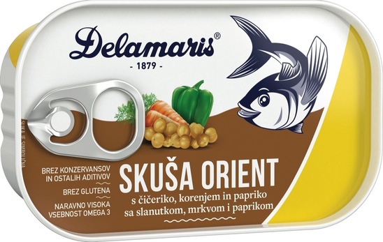 Skuša s čičeriko, korenjem in papriko Orient, Delamaris, 125 g