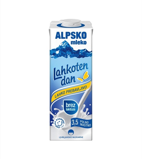 Trajno polnomastno Alpsko mleko brez laktoze, 3,5 % m.m., Ljubljanske mlekarne, 1 l