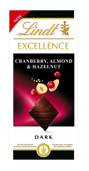 Temna čokolada Excellence z mandlji, lešniki in brusnicami, Lindt, 100 g