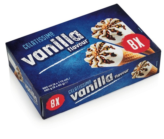 Sladoled kornet, vanilija, Gelatissimo, 8 x 110 ml
