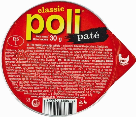 Pašteta pate, Classic, Poli, 30 g