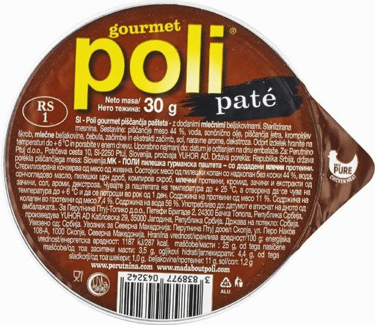 Pašteta pate, Gourmet, Poli, 30 g