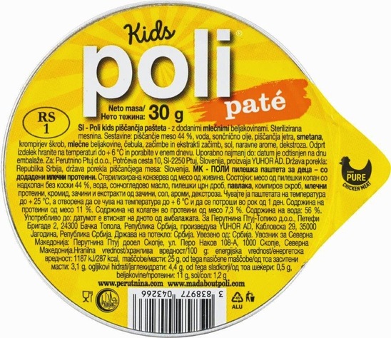 Pašteta pate Kids, Poli, 30 g