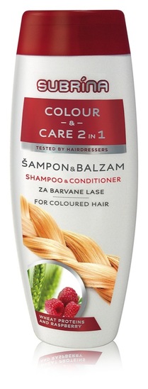 Šampon in balzam za barvane lase Colour&Care 2v1, Subrina, 300 ml