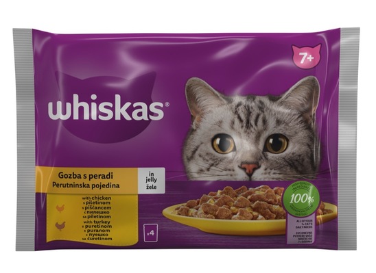 Hrana za mačke, piščanec in puran, Whiskas, 4 x 85 g