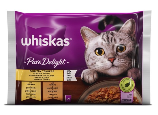 Hrana za mačke Pure delight, piščanec in puran, Whiskas, 4 x 85 g