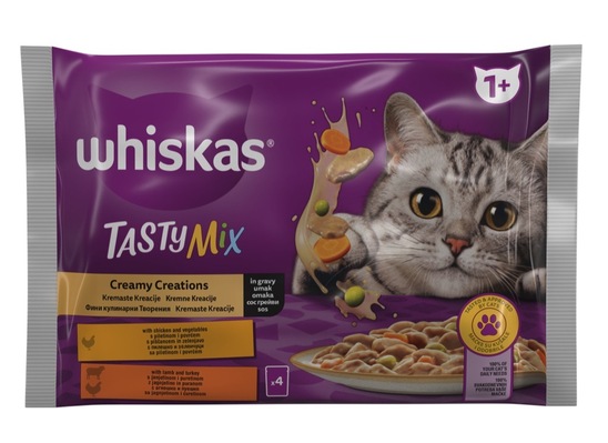Hrana za mačke Creamy creations, mešani izbor, Whiskas, 4 x 85 g