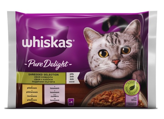 Hrana za mačke, piščanec in losos, Whiskas, 4 x 85 g