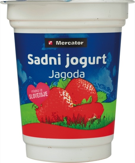 Sadni jogurt, jagoda, 2 % m.m., Mercator, 160 g