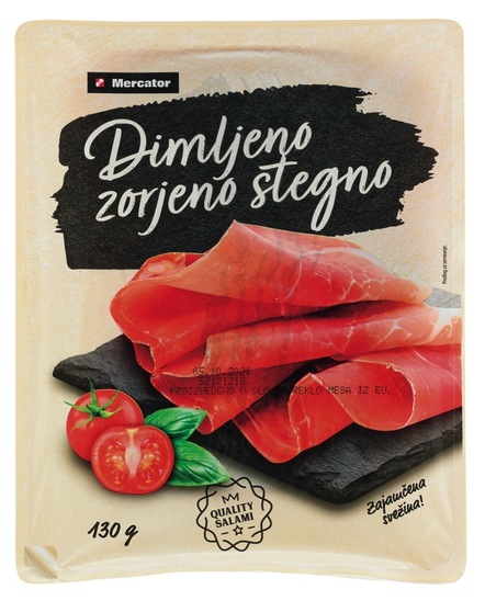 Narezek dimljeno zorjeno stegno, Mercator, pakirano, 130 g