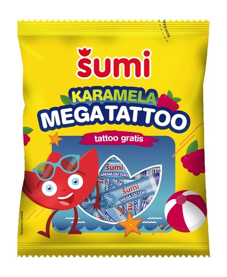 Bonboni Mega Tatoo, karamela, Šumi, 74 g