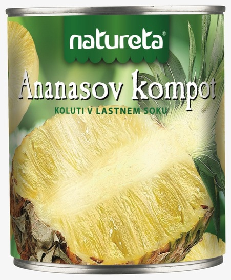 Ananasov kompot v kolutih, Natureta, 820 g