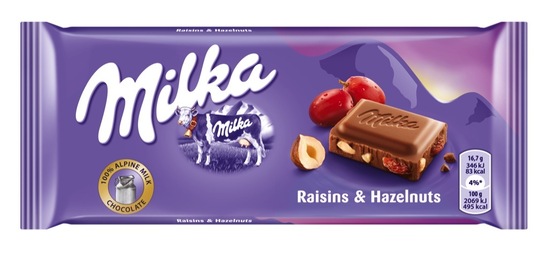 Čokolada z rozinami in lešniki, Milka, 100 g