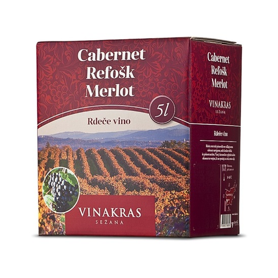 Cabernet-refošk-merlot, kakovostno rdeče vino, Vinakras, 5 l