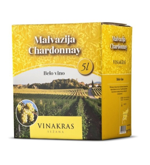 Malvazija-chardonnay, kakovostno belo vino, Vinakras, 5 l