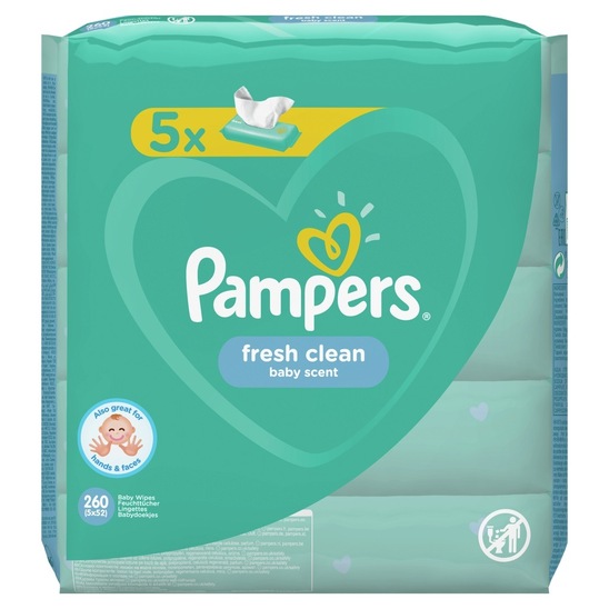 Vlažilni robčki, Fresh&Clean, Pampers, 5 x 52 kosov