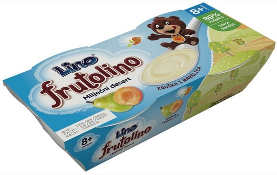 Mlečni desert Frutolino, marelica in hruška, Lino, 200 g