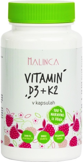 Vitamin D3 + K2, v kapsulah, Malinca, 60/1