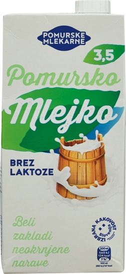 Pomursko mleko brez laktoze, 3,5 % m.m., Pomurske mlekarne, 1 l