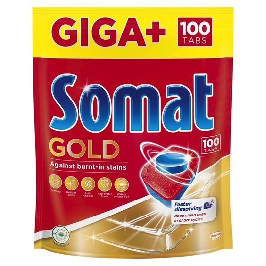 Detergent za strojno pomivanje posode, Somat Giga + Gold, 100 tablet