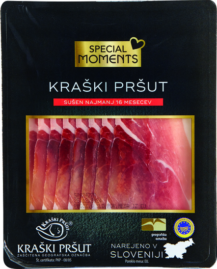 Narezek, Kraški pršut, zorjen 16 mesecev, Special Moments, ZGO, pakirano, 100 g