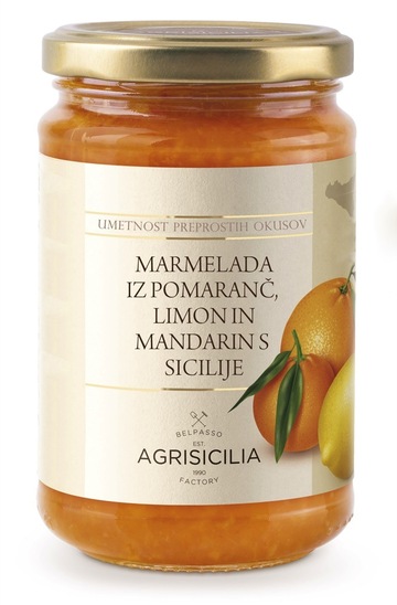 Marmelada Agrisicilia, pomaranča, limona in mandarina, Sicilija, 240 g