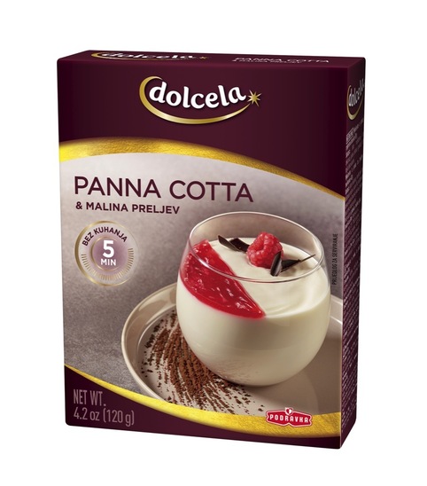 Zmes za pripravo Panna Cotte s prelivom maline, Dolcela, 120 g