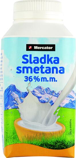 Sladka smetana, 36 % m.m., Mercator, 250 ml