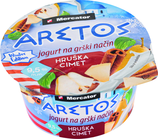 Jogurt na grški način, hruška in cimet, Mercator, 125 g