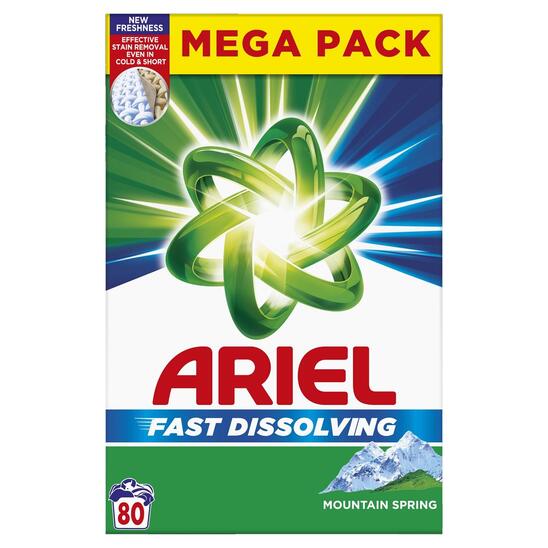 Detergent za pranje perila, Mountain Spring, Ariel, 80 pranj, 4,4 kg