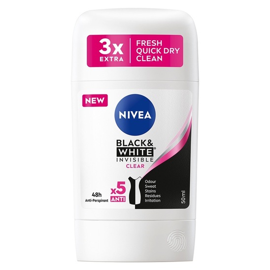 Deodorant stik Black & White Invisible Clear, Nivea, 50 ml